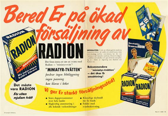 Reklam riktad till handlare som skall sälja tvättmedel Radion från AB Sunlight i Nyköping.